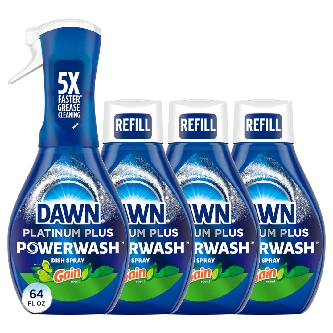 64oz Dawn Powerwash Gain Original Liquid Dish Soap 1 Starter Kit + 3 Refills