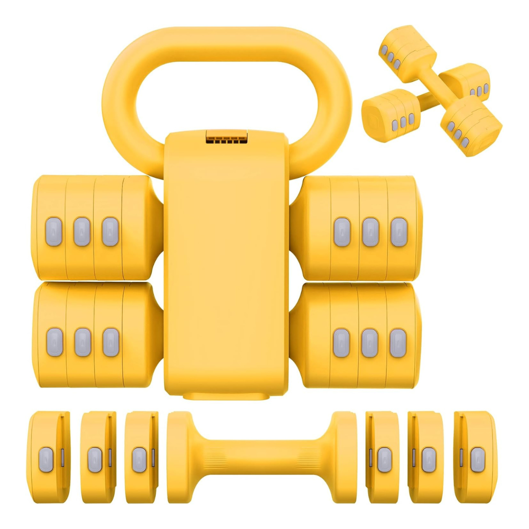 2-in-1 Adjustable Weight Dumbbells Set w/ Kettlebell Form (various colors)
