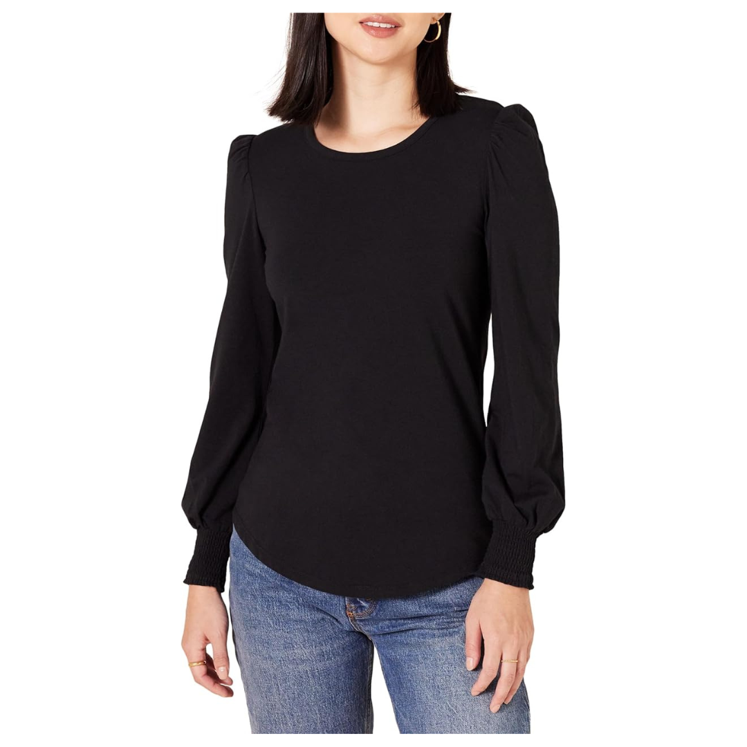 Amazon Essentials Women's Crewneck Smocked Cuff T-Shirt