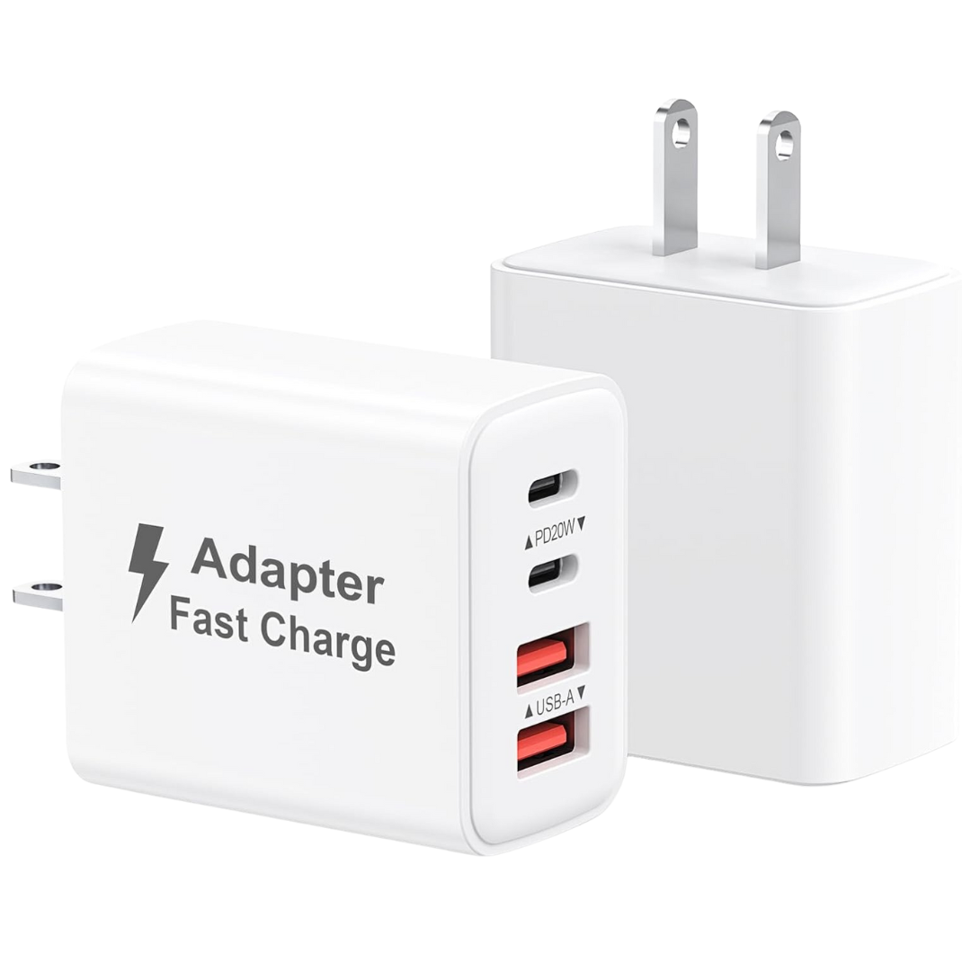 2-Pack 40W 4-Port USB-C & USB-A PD QC Fast Charging Adapter