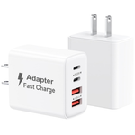 2-Pack 40W 4-Port USB-C & USB-A PD QC Fast Charging Adapter
