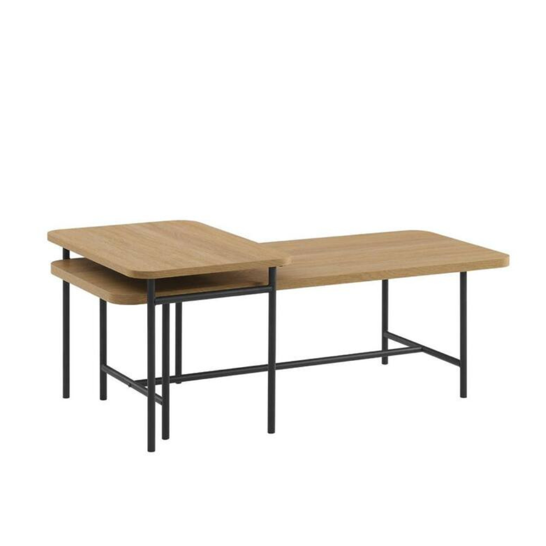 2-Piece Walker Edison Modern Metal & Wood Coffee Table Set