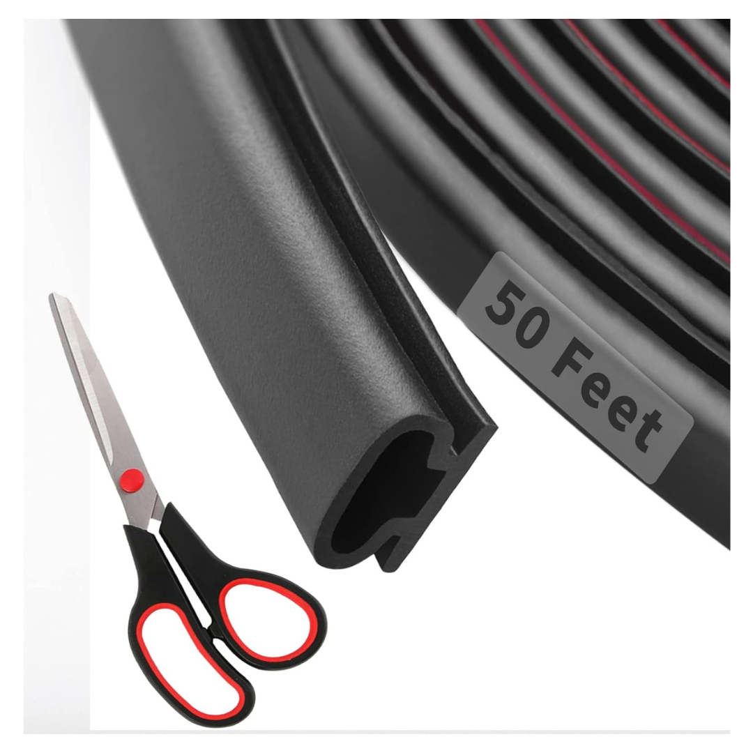50ft D-Shape Rubber Weather Stripping Door Seal Strip W/ Scissors