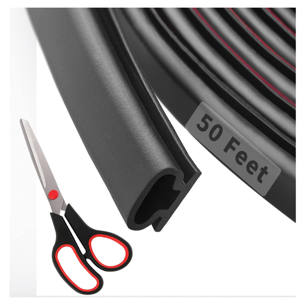 50ft D-Shape Rubber Weather Stripping Door Seal Strip W/ Scissors