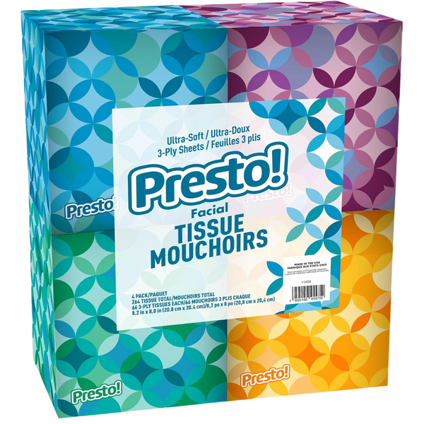 264-Count (4x66-ct.) Presto! Ultra-Soft 3-Ply Premium Facial Tissues