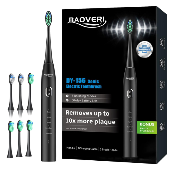 Rechargeable Ultrasonic Electric Toothbrush W/ 6 Brush Heads & 5 Modes