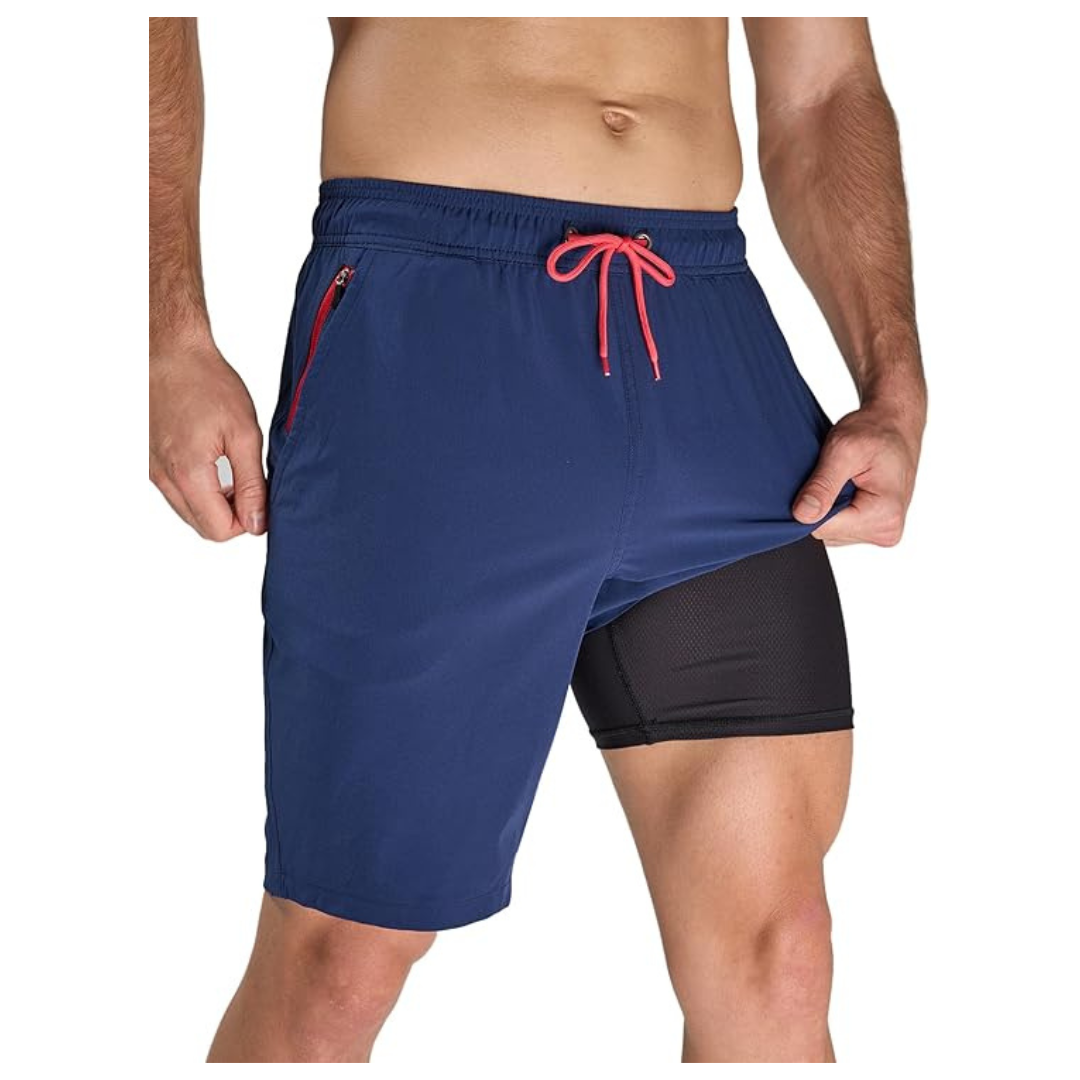 Men's 9" Quick Dry Swim Trunks W/ Compression Liner & Pockets (Various)