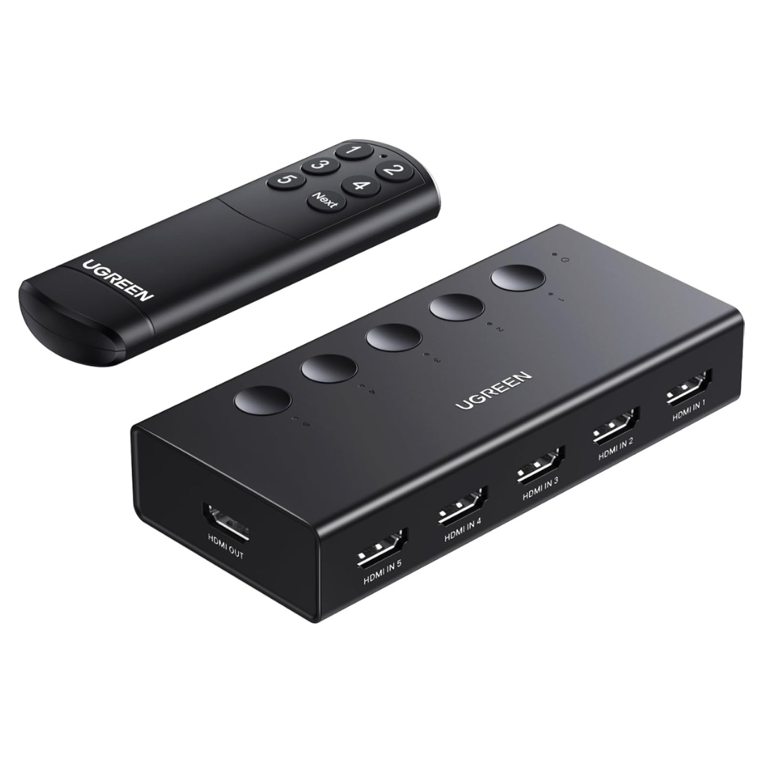 HDMI Switch 5-In-1 Out 4K 60Hz HDMI Splitter With Remote