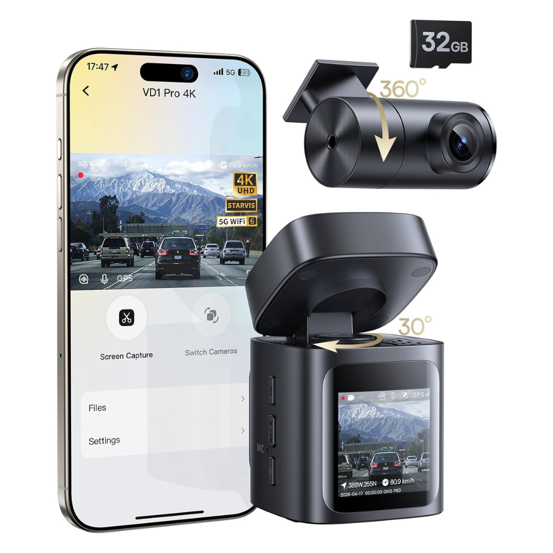 Baseus VD1 Pro Solar Dash Cam Front (4K) and Rear (1080p) Dash Camera