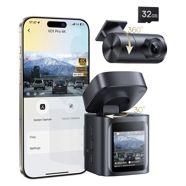 Baseus VD1 Pro Solar Dash Cam Front (4K) and Rear (1080p) Dash Camera