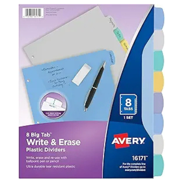 Avery Durable Write-On Plastic Dividers w/ Erasable Tabs