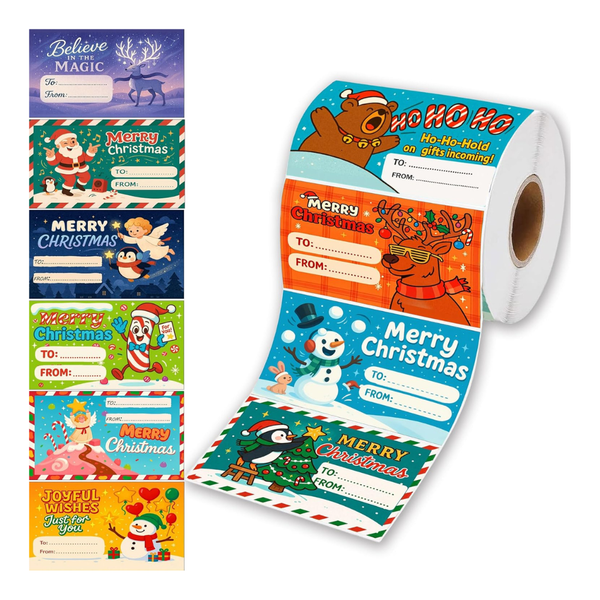 500-Piece 2.95" x 1.6" Christmas Gift Tags Stickers Roll