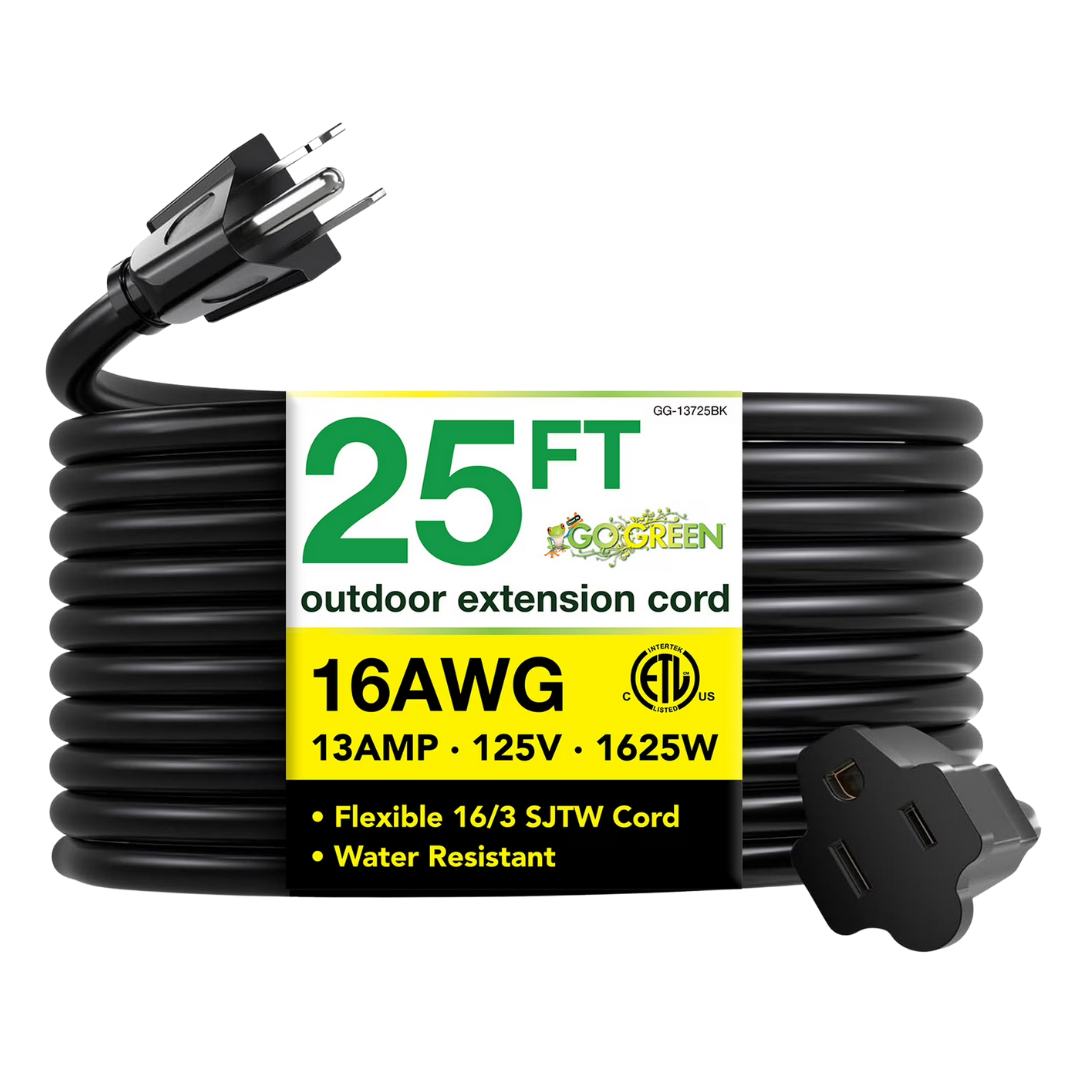 25ft GoGreen Power 16/3 Heavy Duty Outdoor Extension Cord (GG-13725BK)