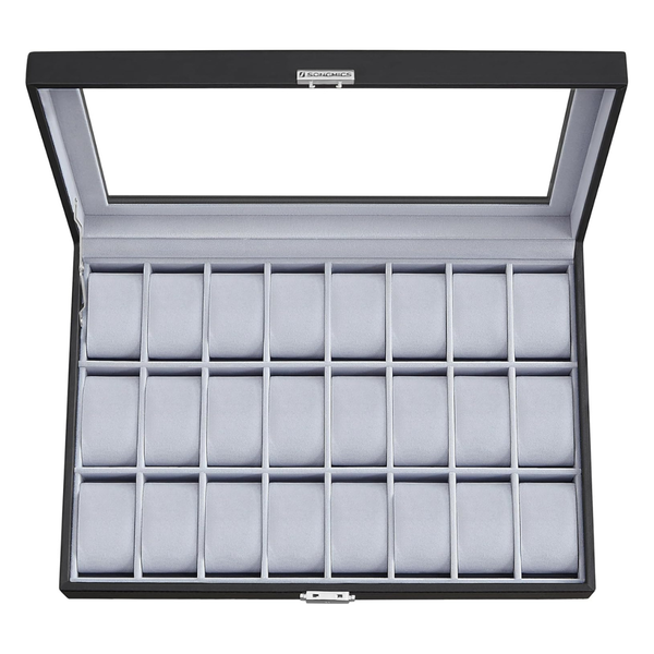 24-Slot Lockable Watch Storage Case With Glass Lid