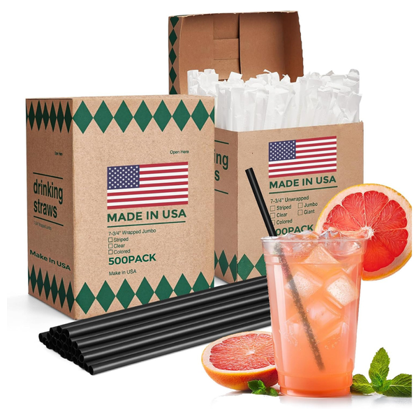 1000-Piece 7.75'' Long, 0.24'' Diameter Disposable Drinking Straws