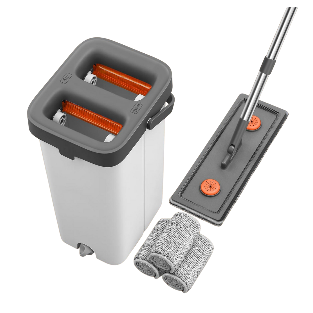 Mop & Bucket With Wringer Set, 61" Long Handle & 3 Microfiber Pads