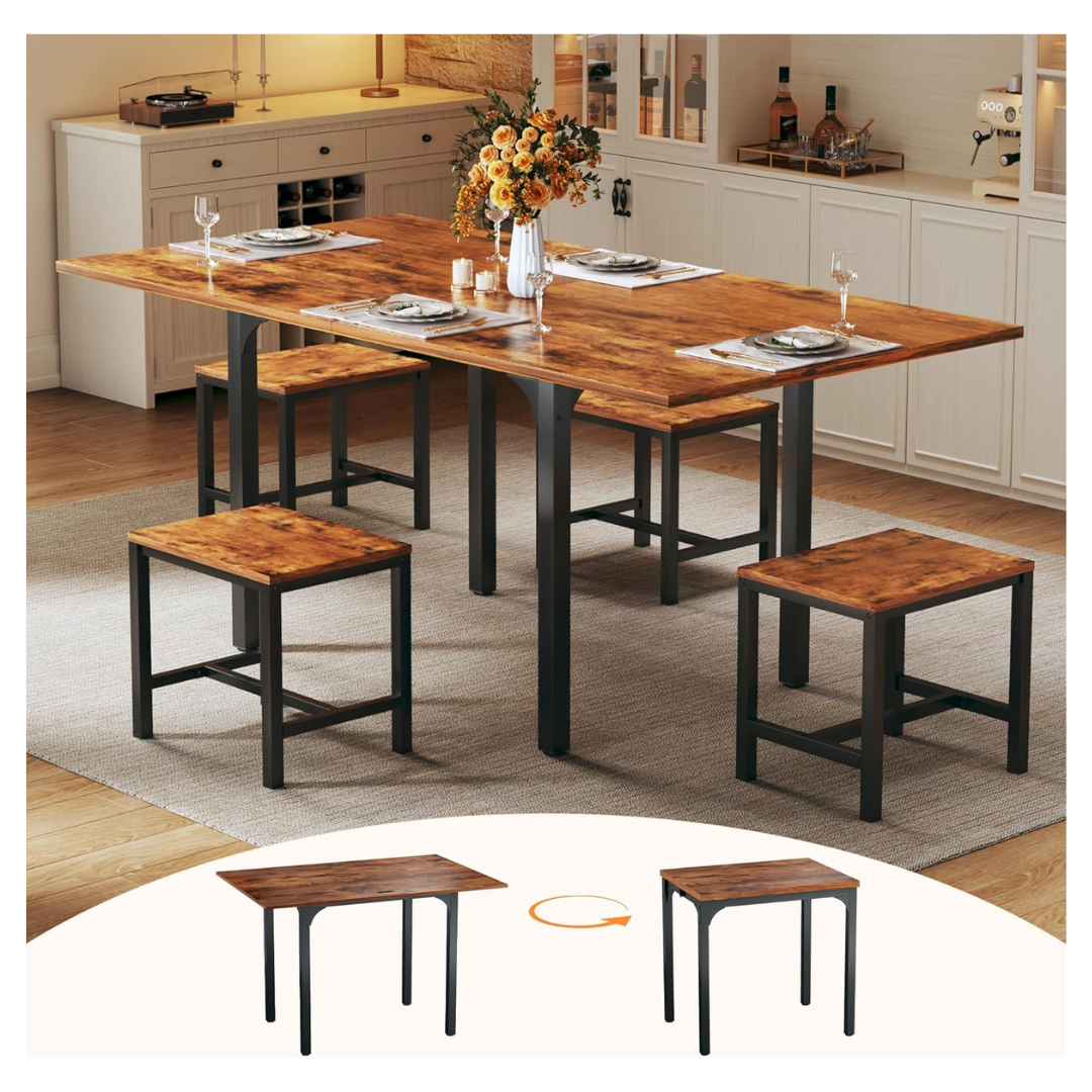 Set Of 4 Extendable Kitchen Dining Table Set With Metal Frame