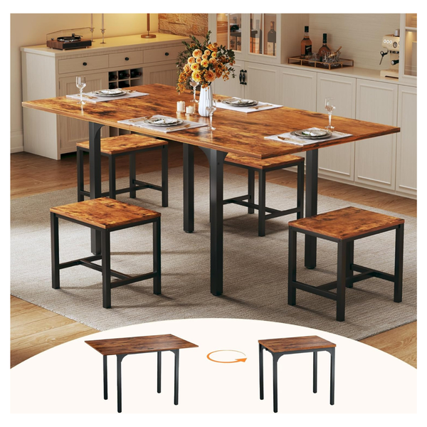 Set Of 4 Extendable Kitchen Dining Table Set With Metal Frame