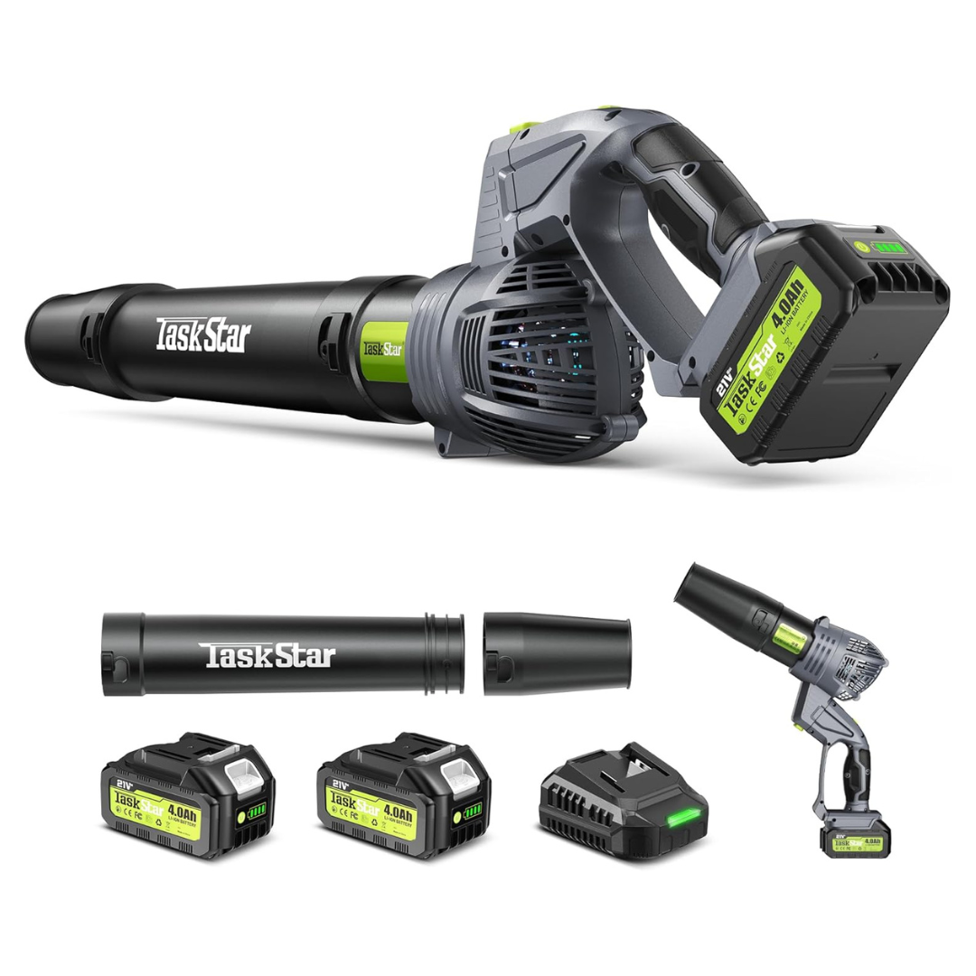 TaskStar Lightweight Cordless Leaf Blower W/ 2x 4.0Ah Batteries & Charger