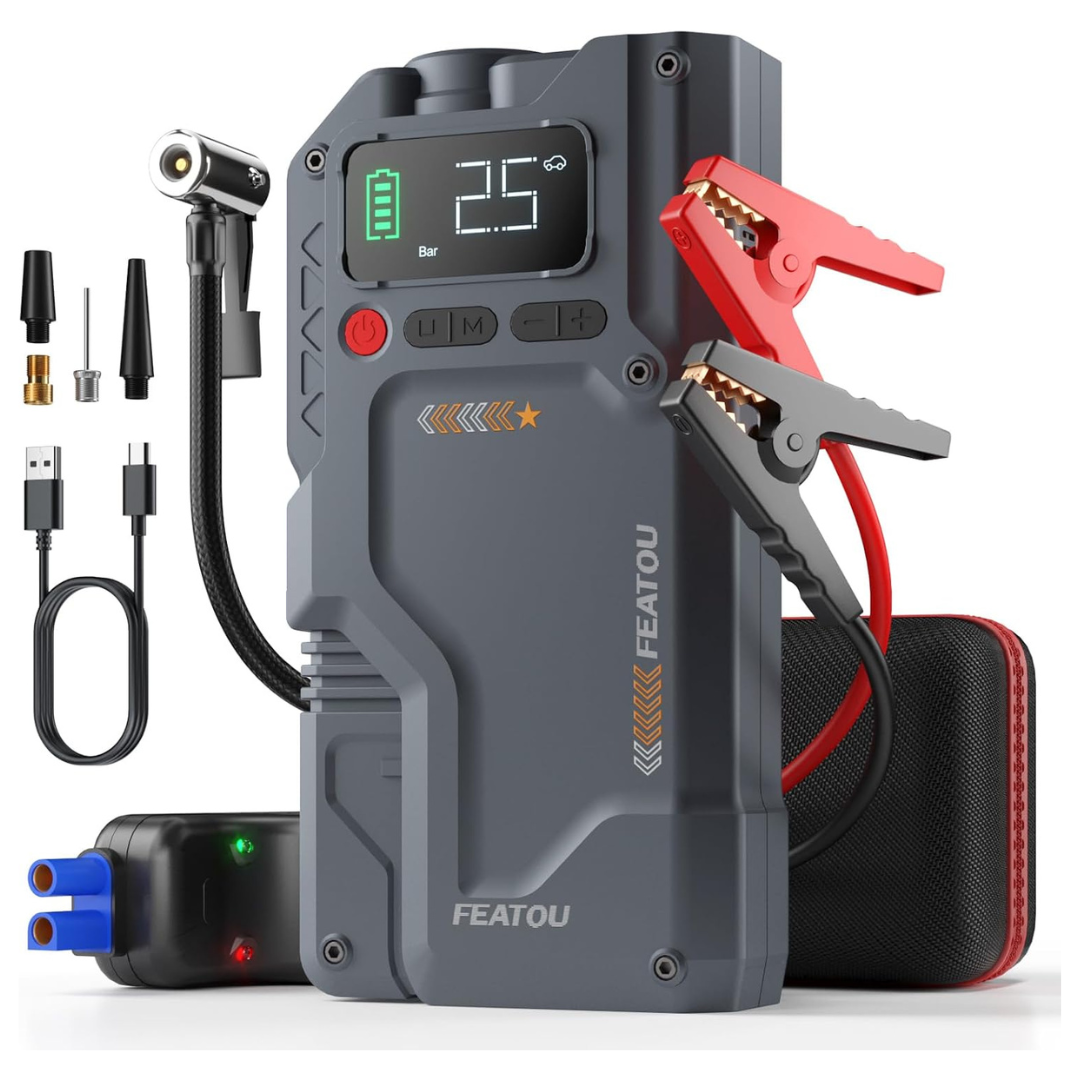 Featou 2500A Peak Jump Starter Battery Pack With Air Compressor