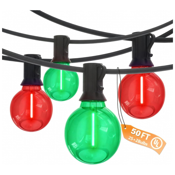 50ft Red & Green Outdoor LED G40 Globe String Lights