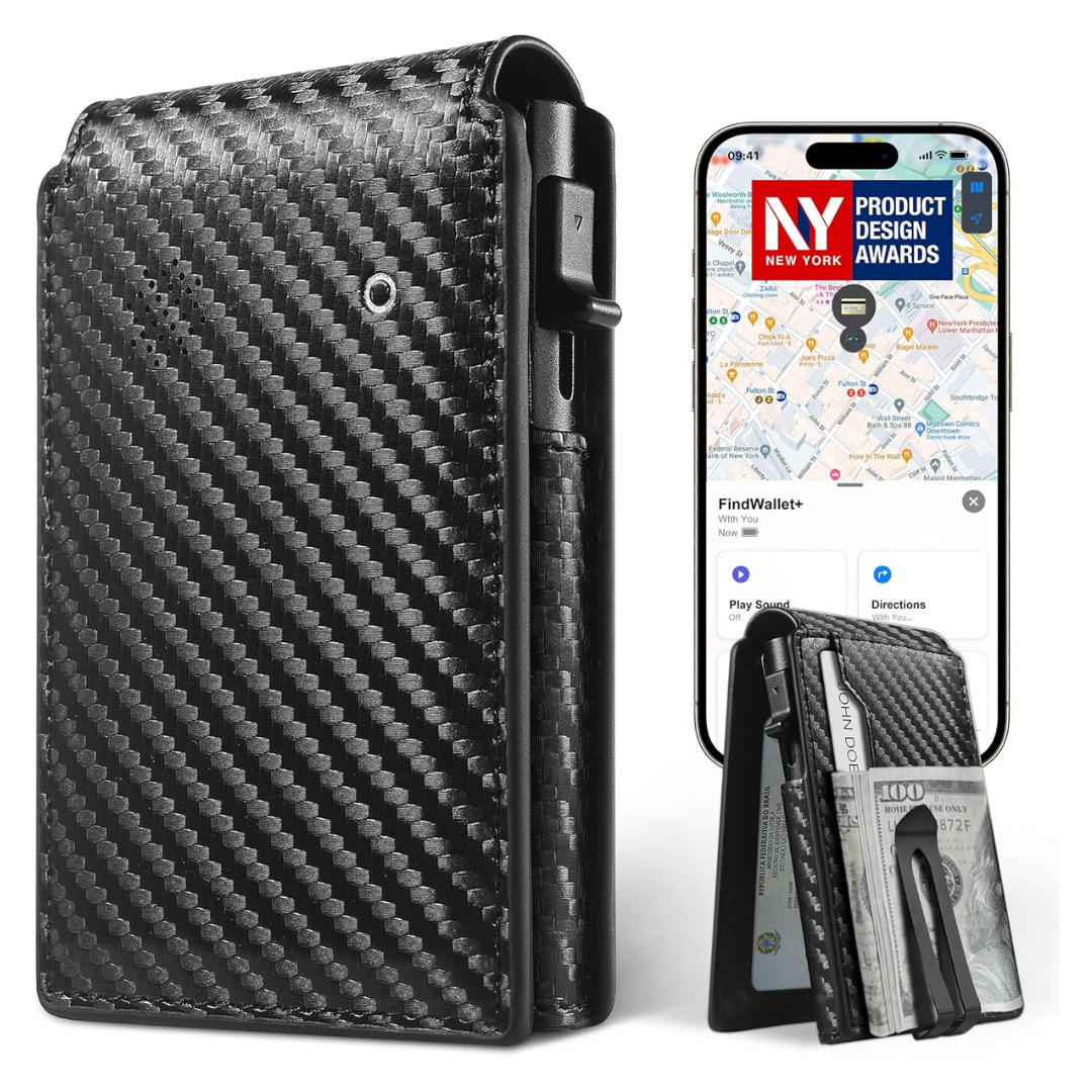 Men's RFID Blocking Leather Wallet W/ Tracker (Find My App)