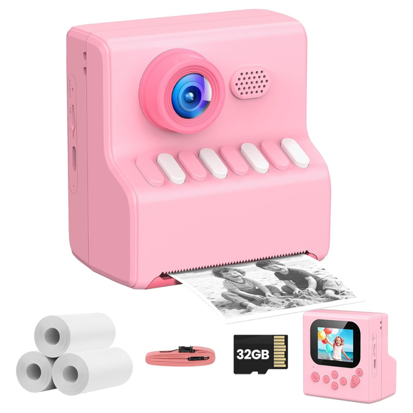 Kid's 1080P HD Instant Print Camera With 32GB SD Card (Pink)