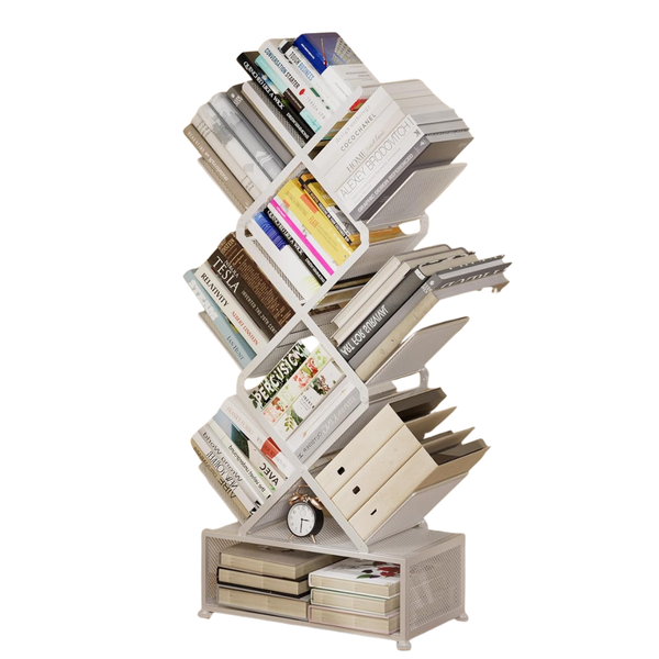 6 Tier Foldable Metal Bookshelf with Storage Cabinet