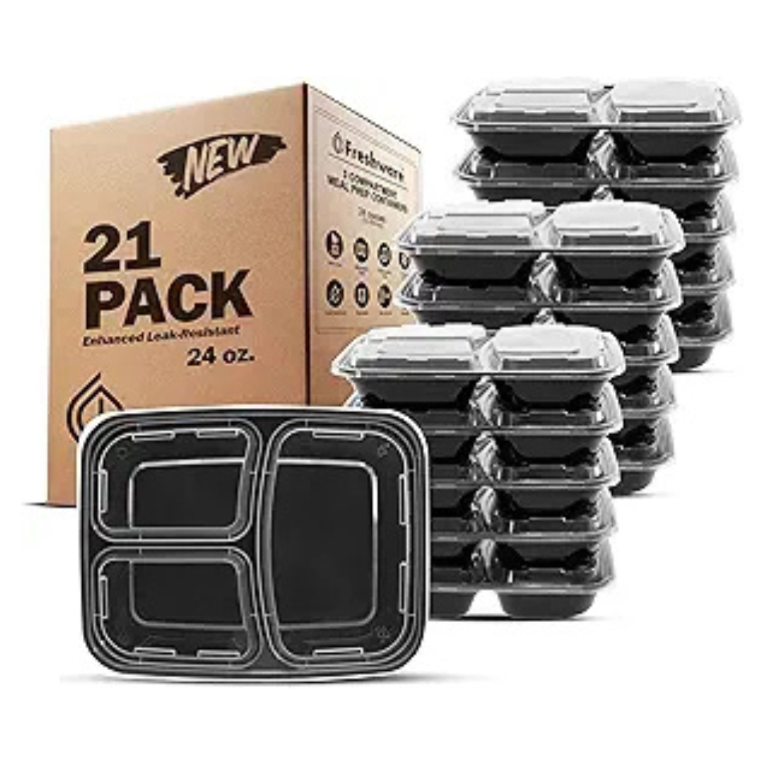 21-Pack 24oz Freshware 3-Compartment Meal Prep Containers w/ Lids