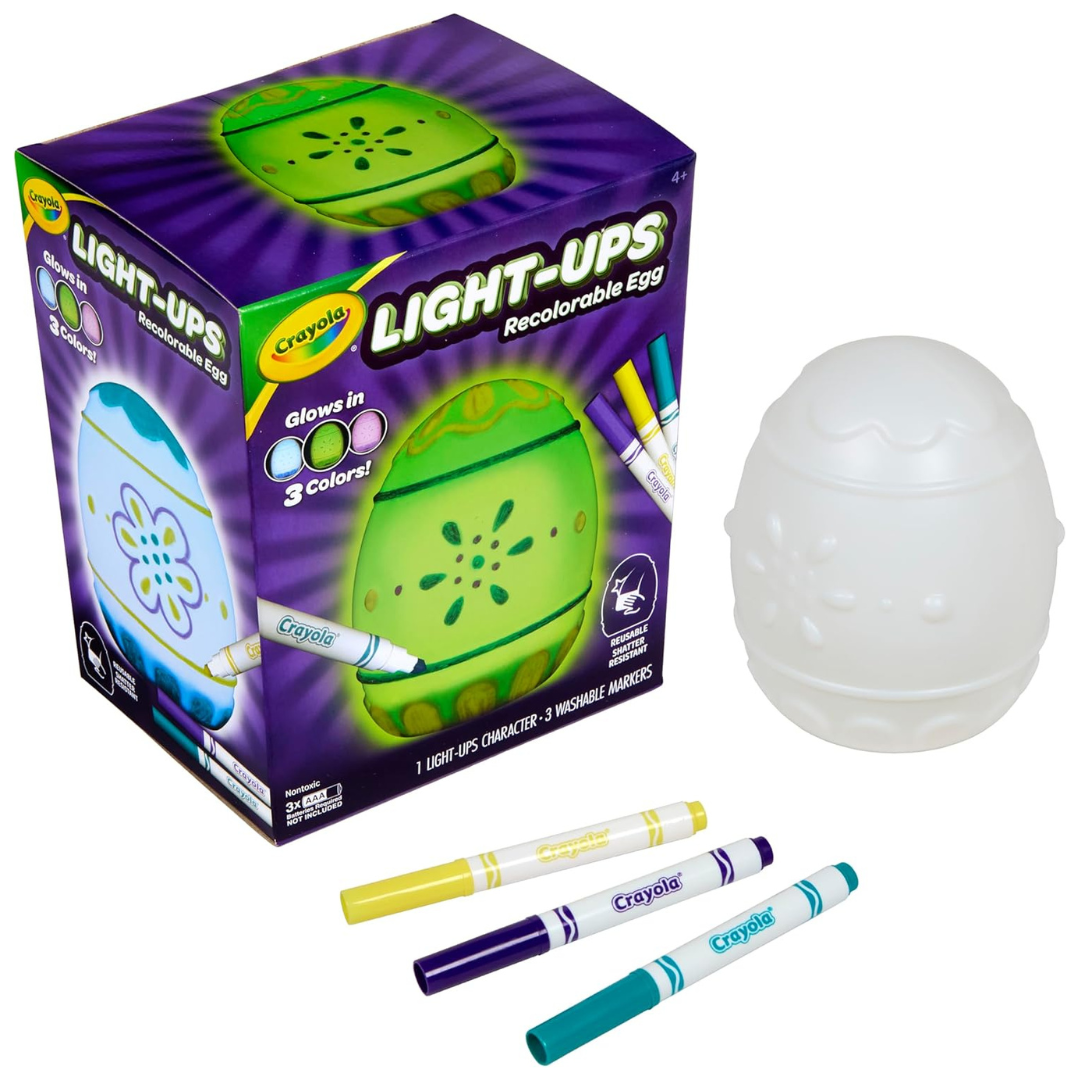 Kids Recolorable Light Up Easter Egg Toy w/ 3 Washable Markers