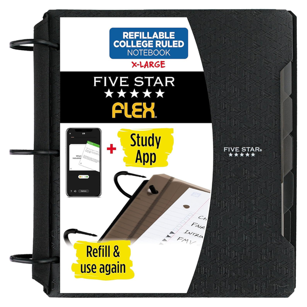 1-1/2" Five Star Flex Refillable TechLock Ring Binder W/ Pockets