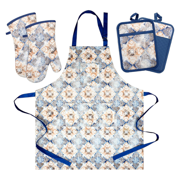Set Of 5 Oven Mitts & Pot Holders With Cooking Apron