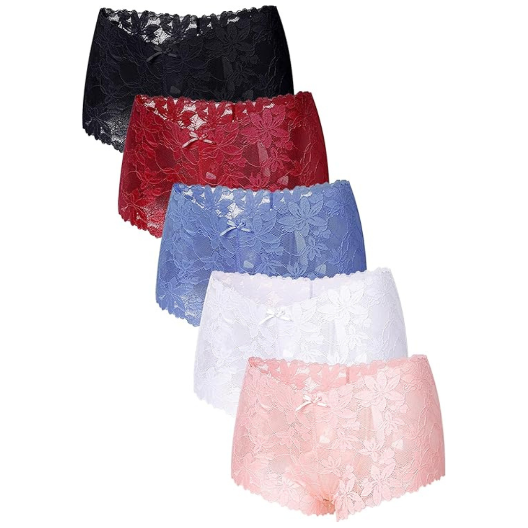 5-Pack Women's Lace Cheeky Hipster Panties (Various)