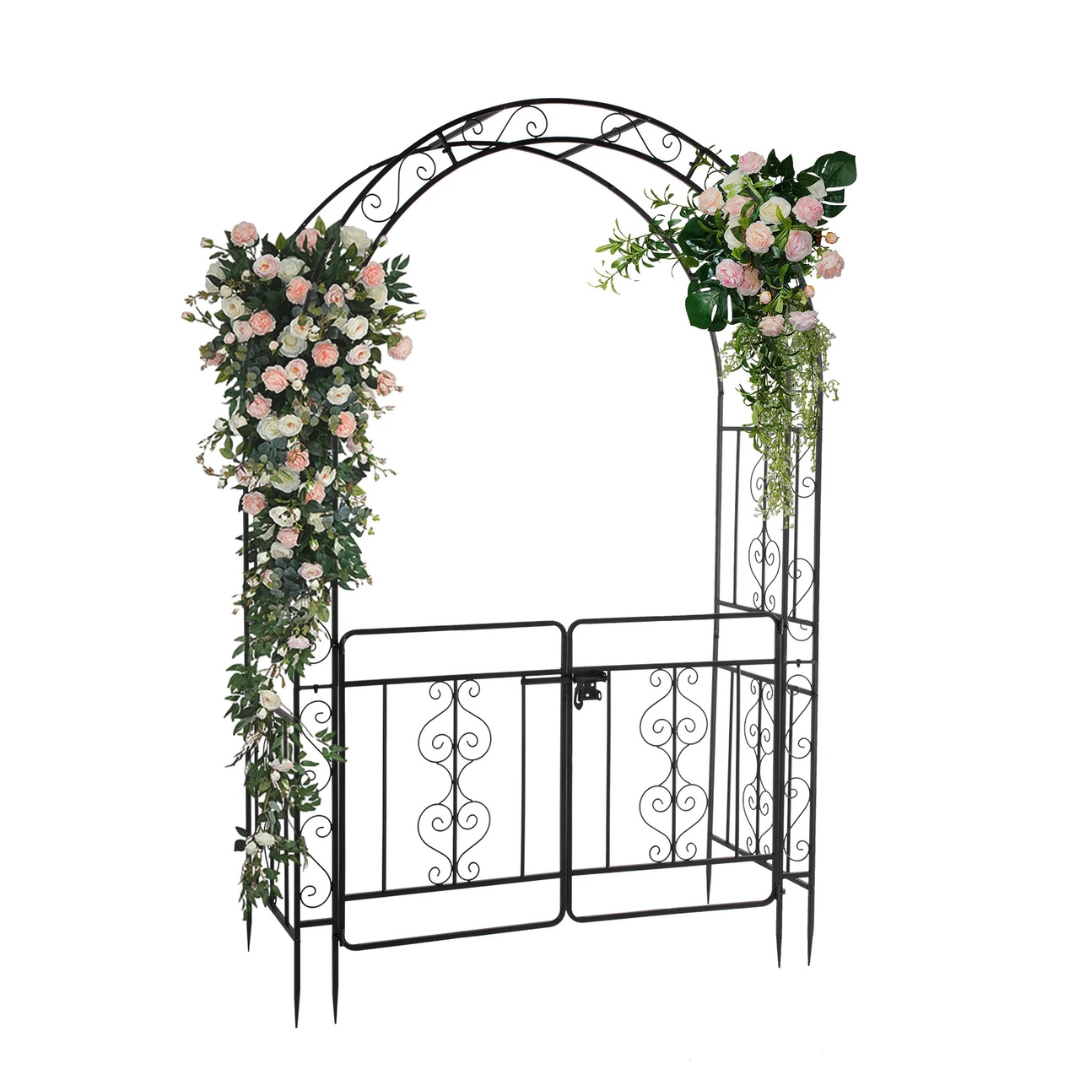 SalonMore Metal Garden Arch 7 Ft Garden Arbor W/ Doors