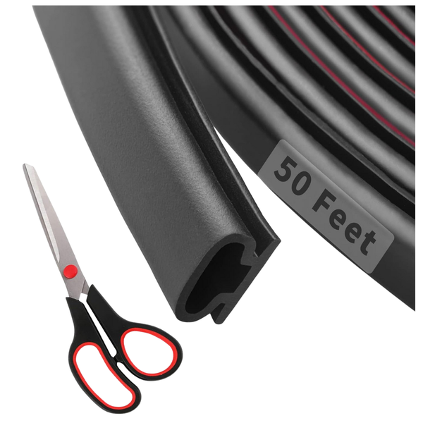 50ft D-Shape Rubber Weather Stripping Door Seal Strip W/ Scissors