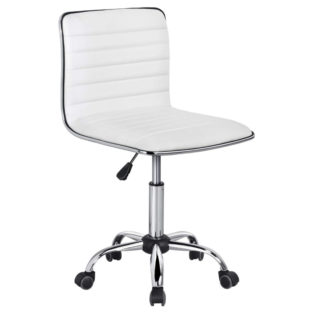 Yaheetech Adjustable Armless Swivel White Office Chair W/ Wheels