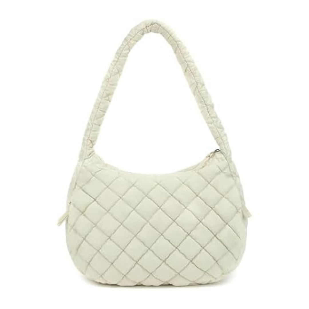 Quilted Large Puffer Shoulder Bag With Zipper