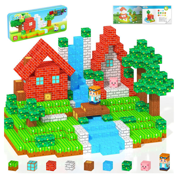 Kids STEM Magnetic Montessori Building Blocks With Portable Metal Tin