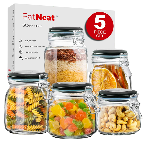 5-Piece Airtight Glass Canister Set W/Clamp Lids (17oz To 68oz)