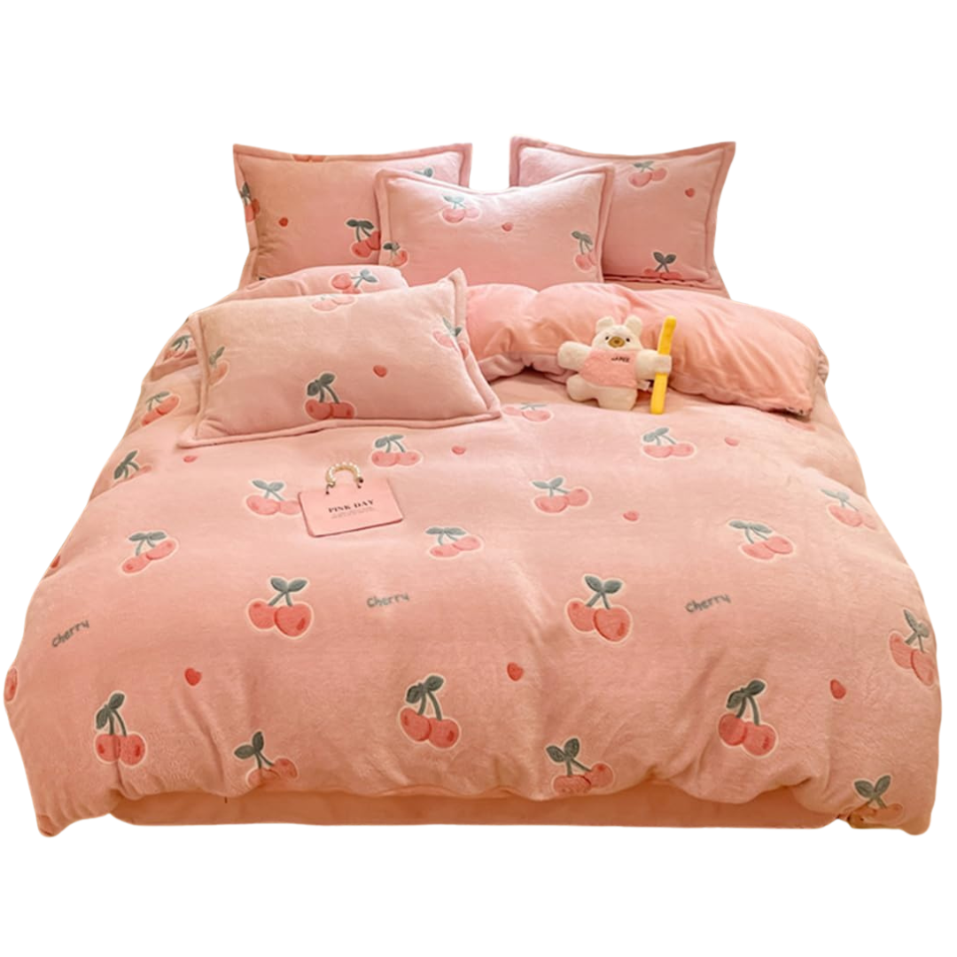 Twin Size Ultra Soft Fluffy Comforter Cover Set (Pink)