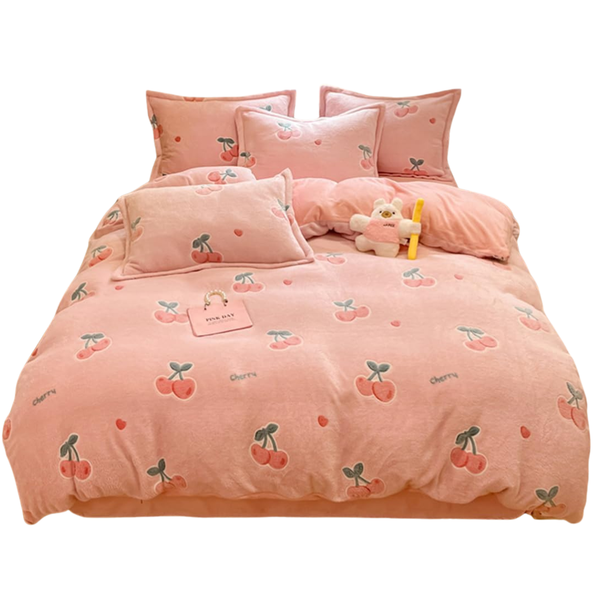 Twin Size Ultra Soft Fluffy Comforter Cover Set (Pink)