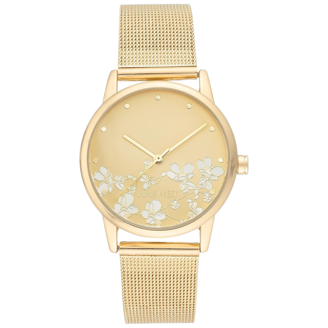 Nine West Women's Floral Dial Mesh Bracelet Watch
