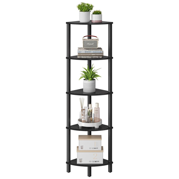 Vimber Industrial 5-Tier Corner Bookshelf (Black, UJSJ001B)