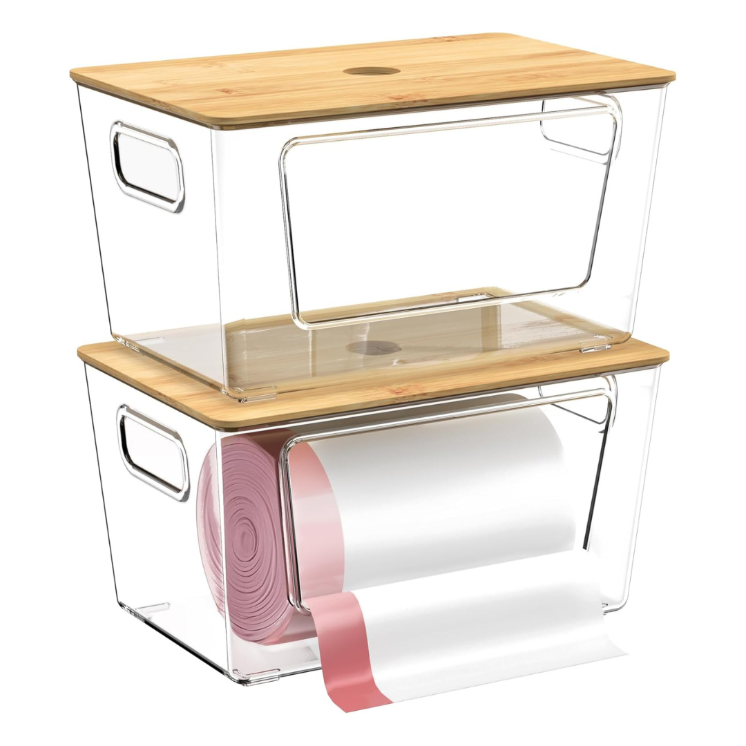 2-Pack Trash Bag Dispensers with Bamboo Lids
