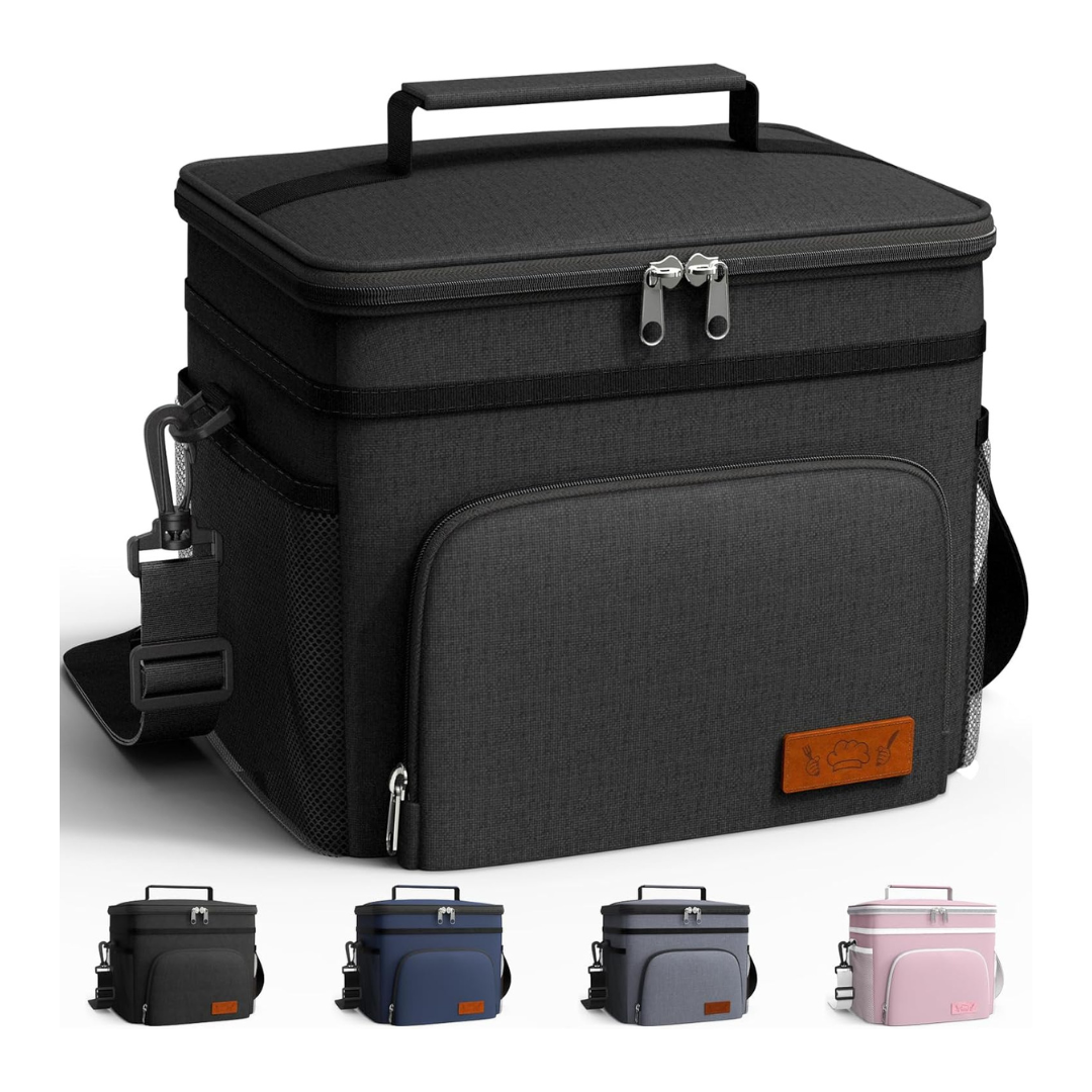 HOTOR 9L Insulated Leak-Proof Lunch Box Cooler Bag with 4 Pockets (Black)
