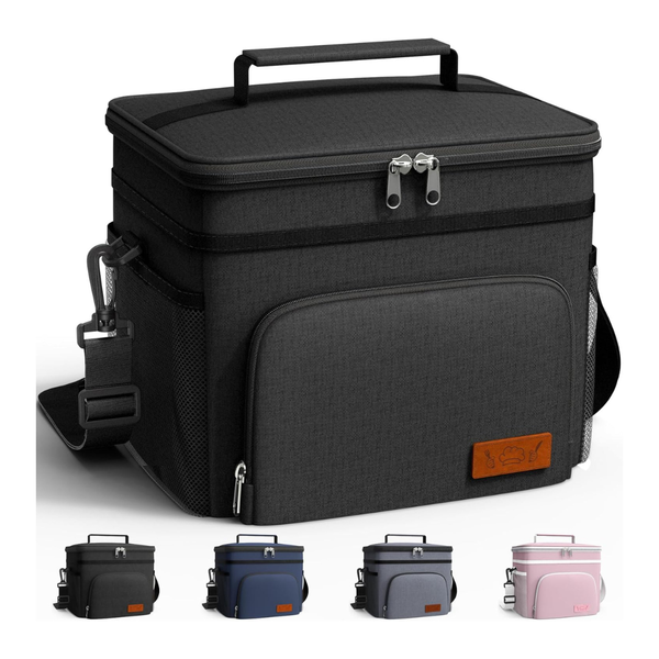 HOTOR 9L Insulated Leak-Proof Lunch Box Cooler Bag with 4 Pockets (Black)