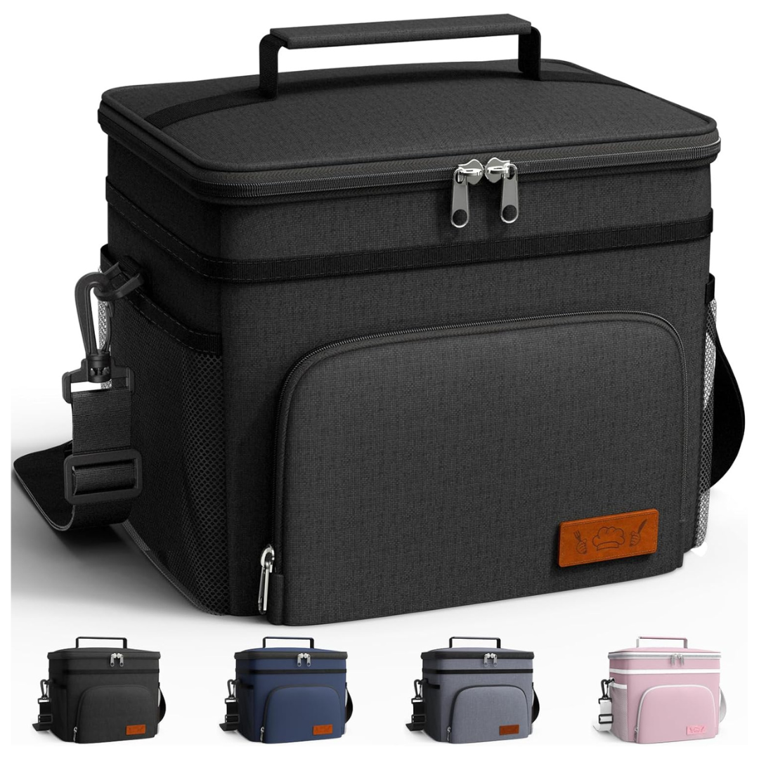 HOTOR 9L Insulated Leak-Proof Lunch Box Cooler Bag with 4 Pockets (Black)