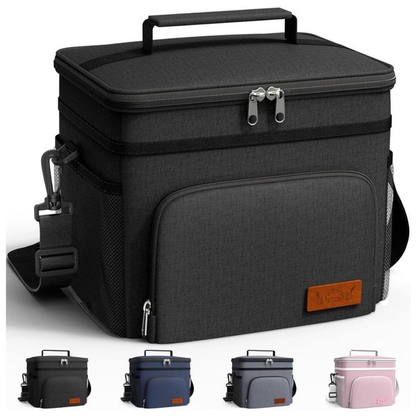 HOTOR 9L Insulated Leak-Proof Lunch Box Cooler Bag with 4 Pockets (Black)
