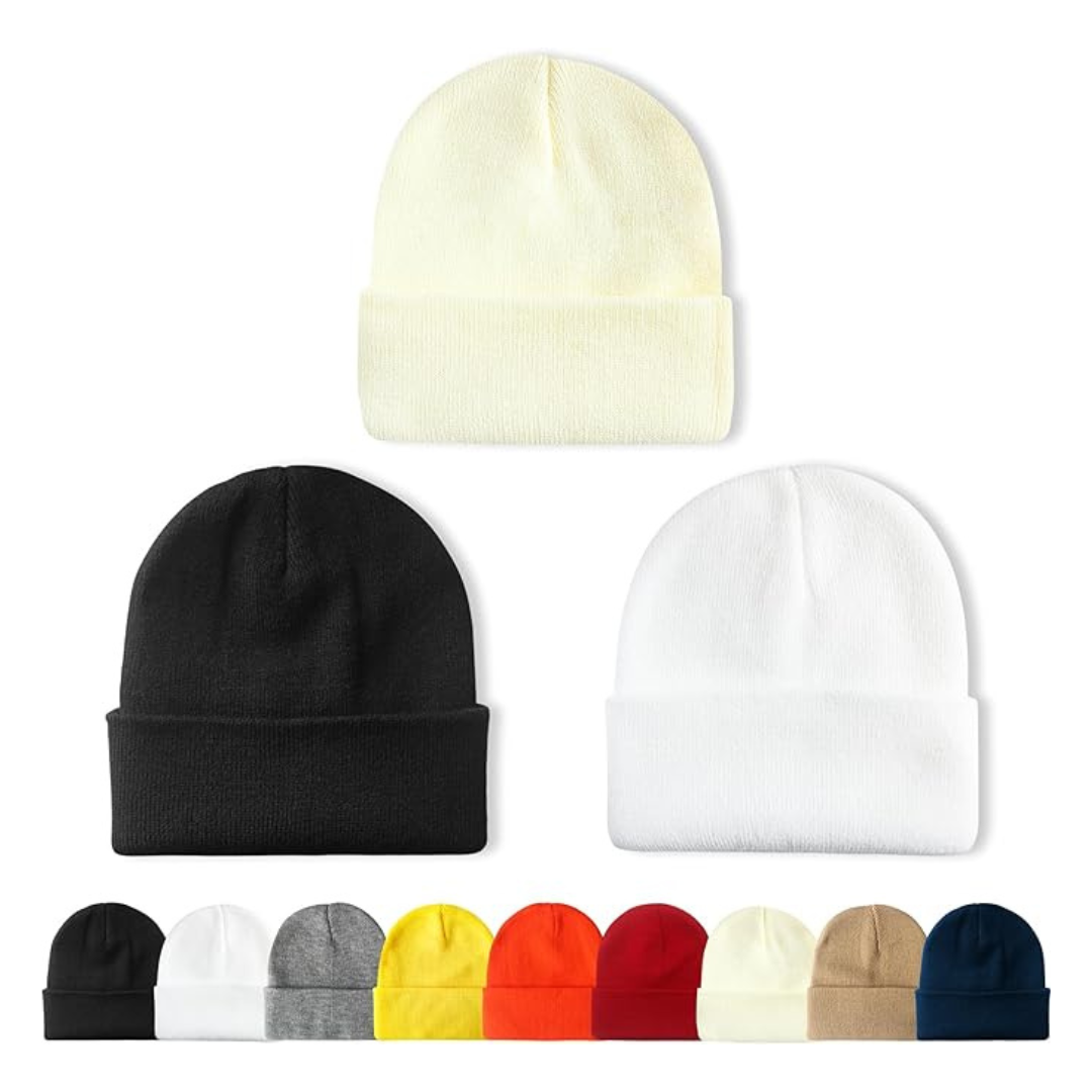 3-Pack Unisex Beanie Hats (assorted colors)