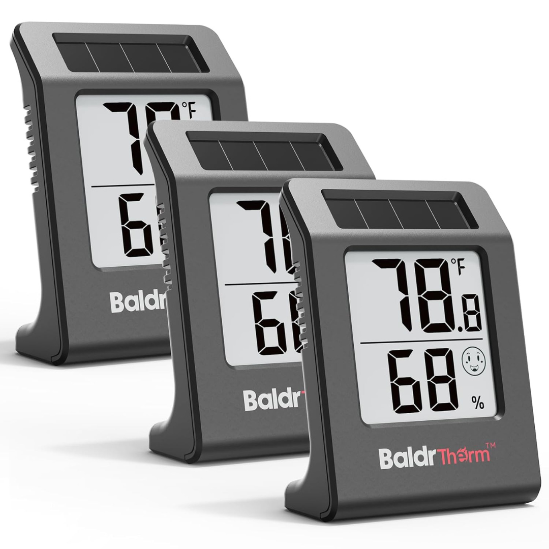 3-Pack Solar-Powered Indoor Digital Hygrometer